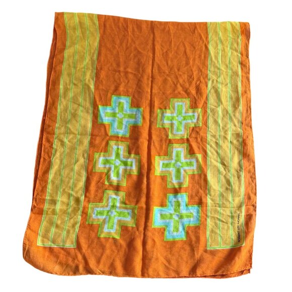 Vintage Robert Lee Morris Geometric 100% Silk Scarf Women One Size Orange Green - Picture 1 of 5